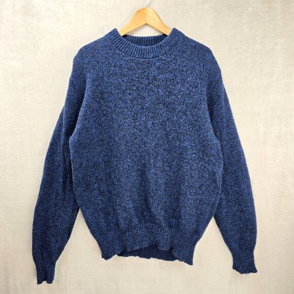 Vintage L.L. Bean 1970s Wool Made USA Sweater Mens Large Blue Crewneck Hand Knit